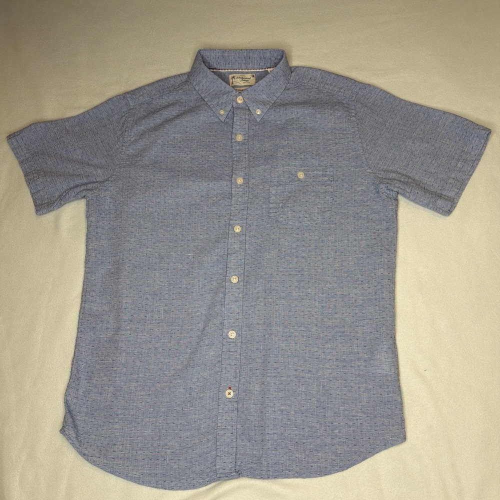 Weatherproof Vintage Men's Linen Blend Button Shirt Blue Short Sleeve L